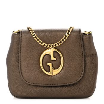 GUCCI Pebbled Calfskin Small 1973 Chain Shoulder Bag Gold 